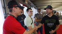 Kurt Busch visits fans before the drivers' meeting during Monster Energy All-Star Saturday at Charlotte Motor Speedway.