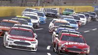 Clint Bowyer and Ryan Blaney race to the green flag for the Monster Open during Monster Energy All-Star Saturday at Charlotte Motor Speedway.