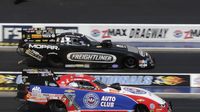 Funny Car driver Robert Hight (bottom) edges ahead of Matt Hagan for the win during Sunday's eliminations at the NHRA Carolina Nationals. 