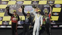 (Left to right) Doug Kalitta (Top Fuel), Robert Hight (Funny Car), Tanner Gray (Pro Stock) and Eddie Krawiec (Pro Stock Motorcycle) celebrate their wins after Sunday's eliminations at the NHRA Carolina Nationals. 