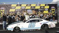 Pro Stock rookie Tanner Gray celebrates with his team in Victory Lane during Sunday's eliminations at the NHRA Carolina Nationals. 