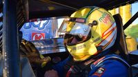 Matt Long straps into his dirt late model during a test session at The Dirt Track at Charlotte ahead of the Nov. 5-7 Bad Boy Buggies World of Outlaw World Finals.