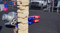 It's all fun and games when Lug Nut is around during Saturday's fun at the Charlotte AutoFair at Charlotte Motor Speedway.