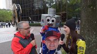 PRN's Doug Rice, Lug Nut and Miss Sprint Cup got fans revved up for the Bank of America 500 during a Laps Around Uptown event in Center City Charlotte Monday to kick off race week at Charlotte Motor Speedway.