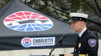 Concord Fire Department's Fire Chief Ray Allen speaks during opening ceremonies for the 6th annual Laps for Life event at Charlotte Motor Speedway.
