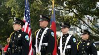 The Waynesville Police Department Honor Guard during opening ceremonies for the 6th annual Laps for Life event at Charlotte Motor Speedway.