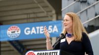 Angela Broome, American Red Cross' Western North Carolina Regional CEO, speaks during opening ceremonies for the 6th annual Laps for Life event at Charlotte Motor Speedway.