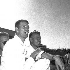 Glen Wood (mouth open), Lee Petty (glasses on top of head.) - National 400 - 1963 - CMS Archives