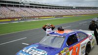 Country star Hunter Hayes reacts after going for a Rusty Wallace Racing Experience ride along at Charlotte Motor Speedway on Friday, Aug. 7, 2015. Hayes will be back at Charlotte Motor Speedway on Saturday, Oct. 10, 2015 to perform a pre-race concert before the Bank of America 500.