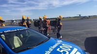 Members of the N.C. A&T marching band welcome Matt Kenseth, Marcus Smith and dozens of fans to Greensboro during a three-city barnstorm tour to preview the Bank of America 500 and the NASCAR Chase for the Sprint Cup championship.