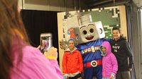 Lug Nut was all smiles posing for photos with fans during Saturday's fun at the Pennzoil AutoFair presented by Advance Auto Parts.