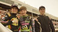 Dawson Cram, Garett Manes and Carson Poindexter visit fans in the stands during Round 8 of the Bojangles' Summer Shootout at Charlotte Motor Speedway.