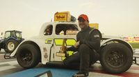 Tom Pistone poses in Victory Lane during Round 4 action at the Bojangles' Summer Shootout.