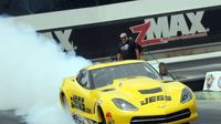 Troy Coughlin smokes the tires during a burnout at a three-day Pro Mod test featuring 20 teams at zMAX Dragway.
