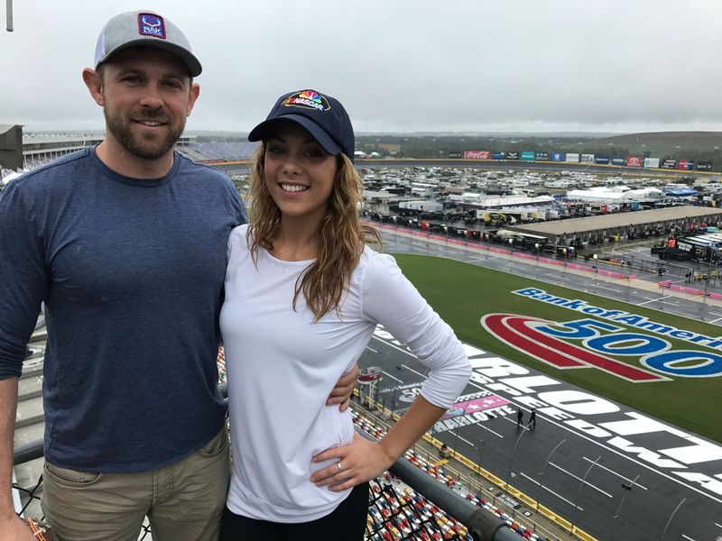 Justin Singletary, left, and girlfriend Kasey Gay left from their home in Savannah, Georgia, to avoid Hurricane Matthew and take in the Bank of America 500.