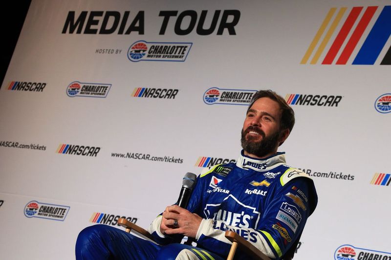 Seven-time Monster Energy NASCAR Cup Series champion Jimmie Johnson discusses the upcoming season during the 35th Annual NASCAR Media Tour hosted by Charlotte Motor Speedway on Tuesday.