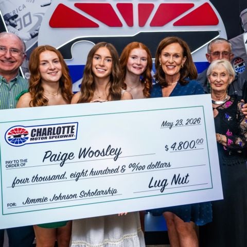 Paige Woosley, a 2026 graduate of Cox Mill High School, was named the recipient of the Sixth Annual Jimmie Johnson Scholarship during Coca-Cola 600 weekend at Charlotte Motor Speedway.