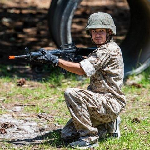 Coca-Cola Racing Family driver Kyle Larson participates in assault course training during his Mission 600 visit on Monday at Marine Corps Recruit Depot, Parris Island.