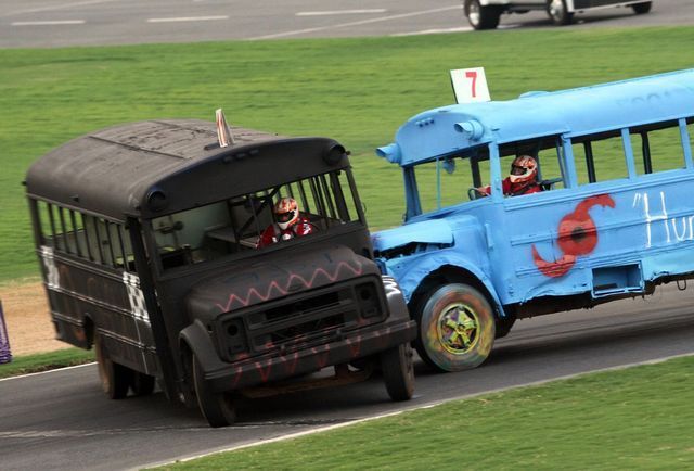 Local media will go head-to-head in a school bus slobberknocker at Charlotte Motor Speedway Tuesday night. 